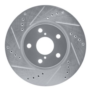 Lexus IS300 Brake Rotor (1) - Front Left - R1 Concepts - Drilled & Slotted - Silver - `92-`10
